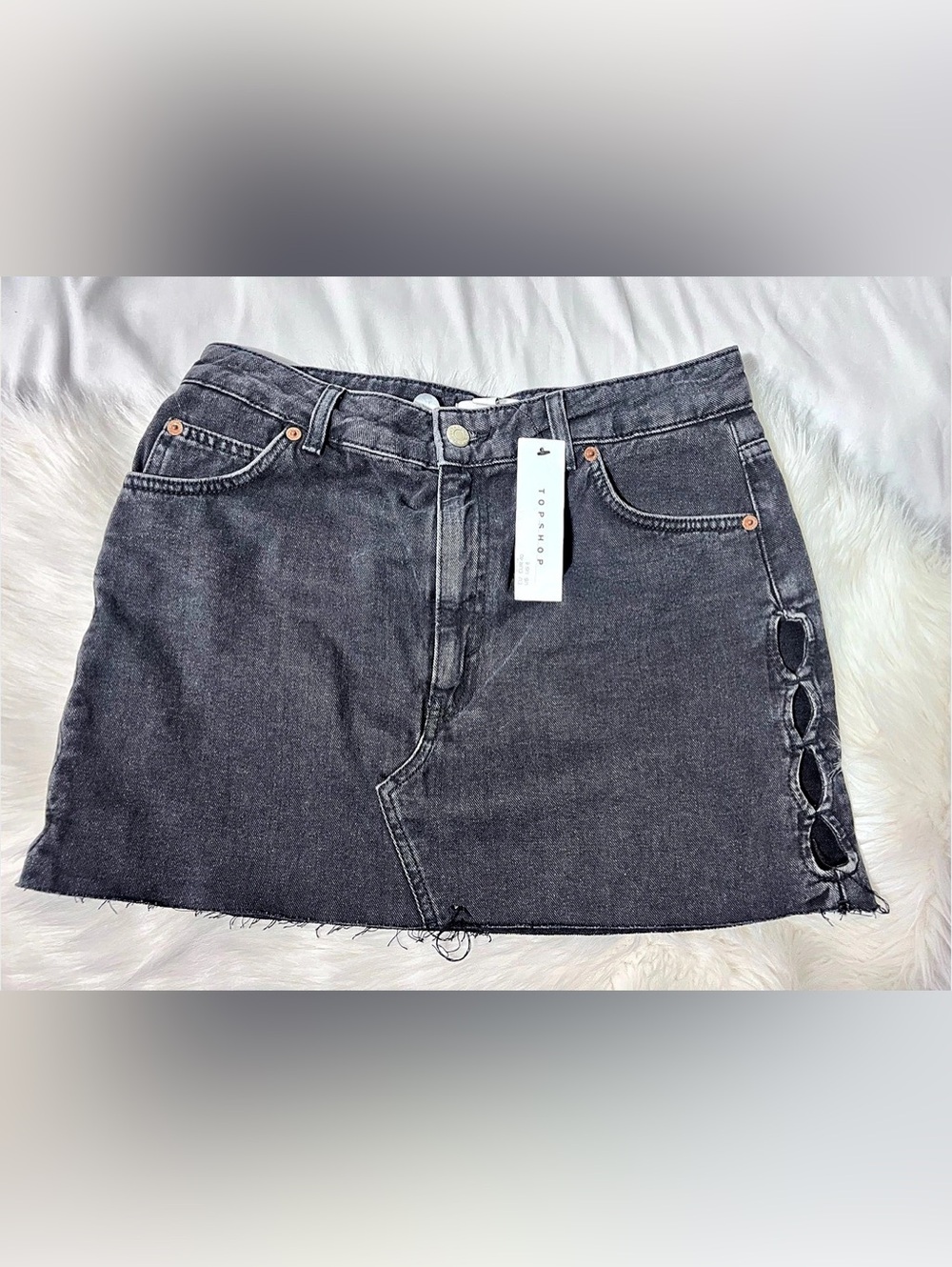 Topshop Distressed Skinny Jeans Black Waist US 8 NWT